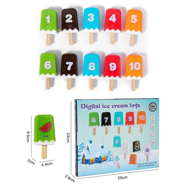 Jeu Montessori d'association de chiffres et de glaces – Apprentissage des couleurs et des chiffres