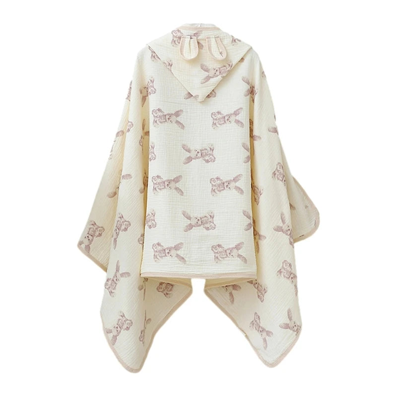 Serviette de bain bébé à capuche en coton doux – Peignoir poncho oreilles de lapin