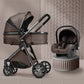 Poussette bébé 3 en 1 de luxe à grand débattement – ​​Position assise et allongée
