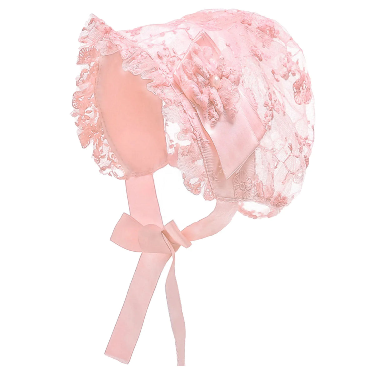 Bonnet à volants en dentelle brodée pour la photographie de nouveau-né