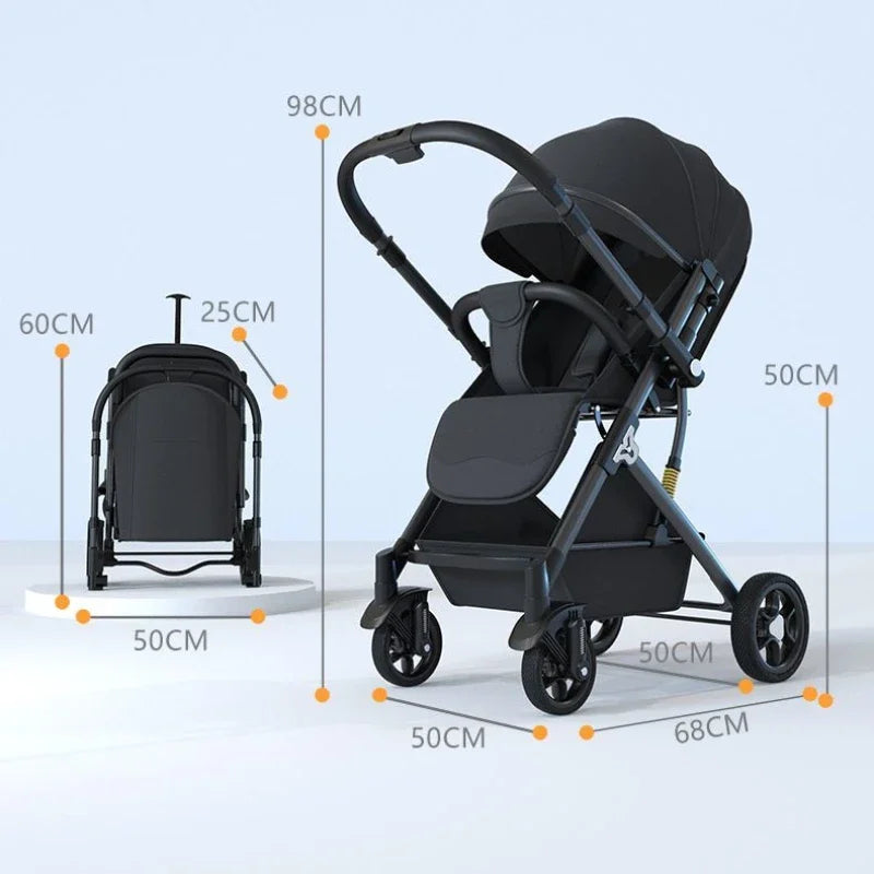 Ultra-Light Four-Wheel Baby Stroller – Sit & Lie Down, Foldable High-View