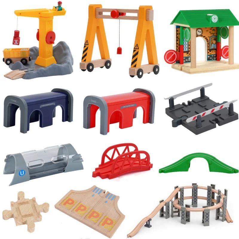 Wooden Train Track Set – Racing, Bridges & Tunnel Accessories Toy