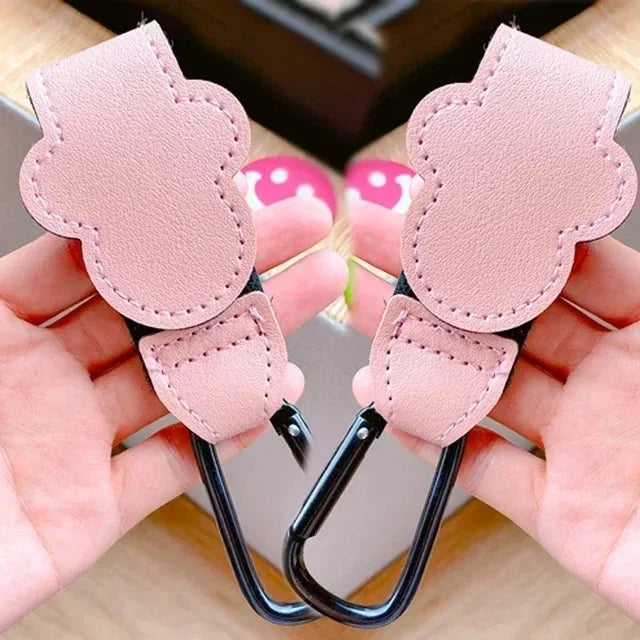 1–2PCS Rotatable PU Leather Stroller Hooks – 360° Pram Organizer