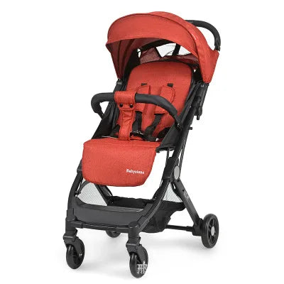 Poussette bébé légère à quatre roues pour les voyages – Poussette pliable avec suspension amortissante