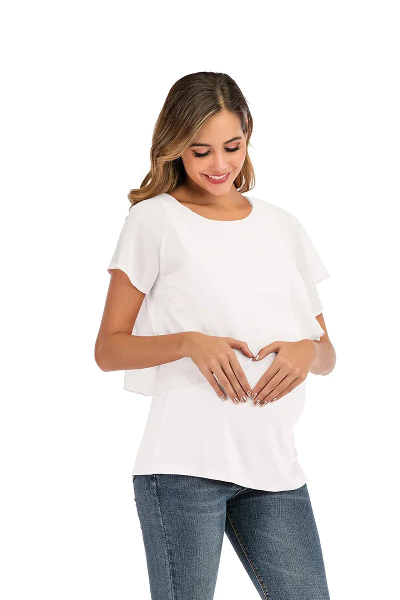 Nouveau T-shirt d'allaitement d'été – Haut de maternité sans manches à double épaisseur