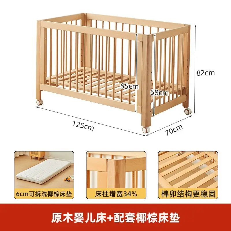 Lit bébé réglable en hêtre – Modèle convertible et sécurisé