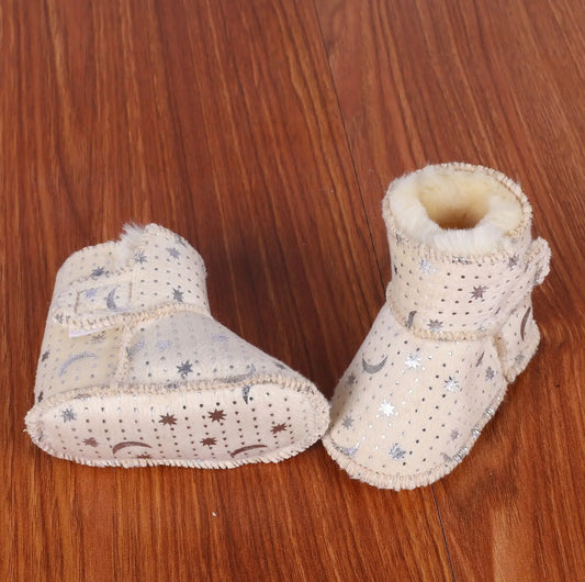 Baby Shoes Soft Bottom Anti-Slip Walking Shoes Leatherette Faux Fur Integrated Design Breathable Comfortable Children Footwear