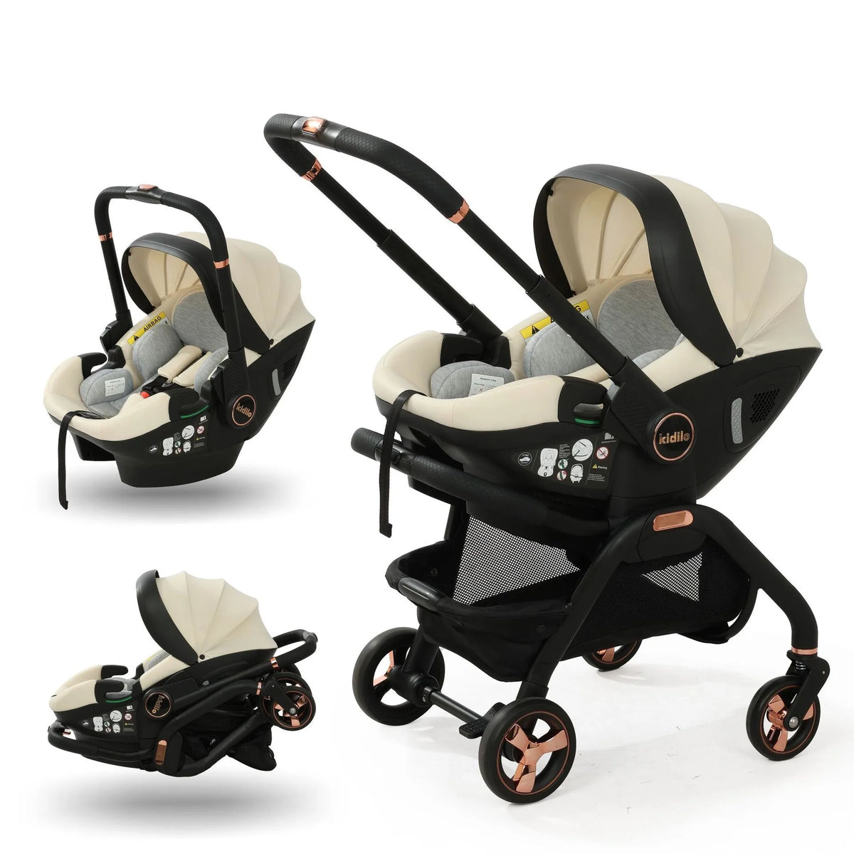 Kidilo 3-in-1 Baby Car Seat Stroller, One Button Fold & Detachable Basket