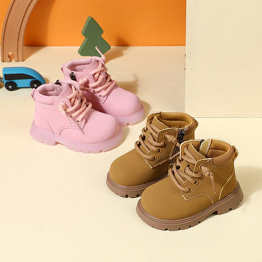 2024 New Autumn Children Boots Leather Toddler Boys Ankle Boots Soft Sole Non-slip Fashion Little Girls Boots EU 15-25