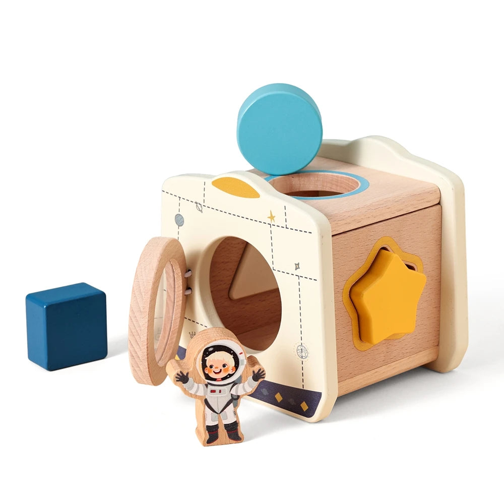 Montessori Wooden Space Set – Astronaut & Rocket Stacking Puzzle for Kids