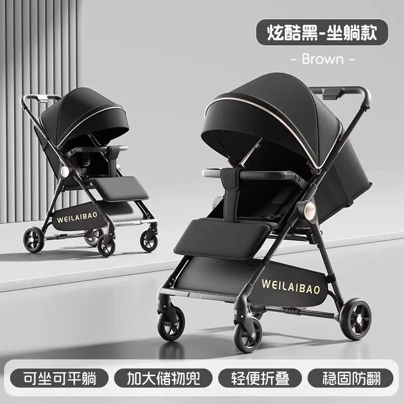 Poussette enfant pliable et légère 2025 – Poussette de voyage portable position assise et allongée