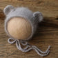 Bonnet tricoté pour nouveau-né en fil de vison duveteux avec oreilles, accessoire photo