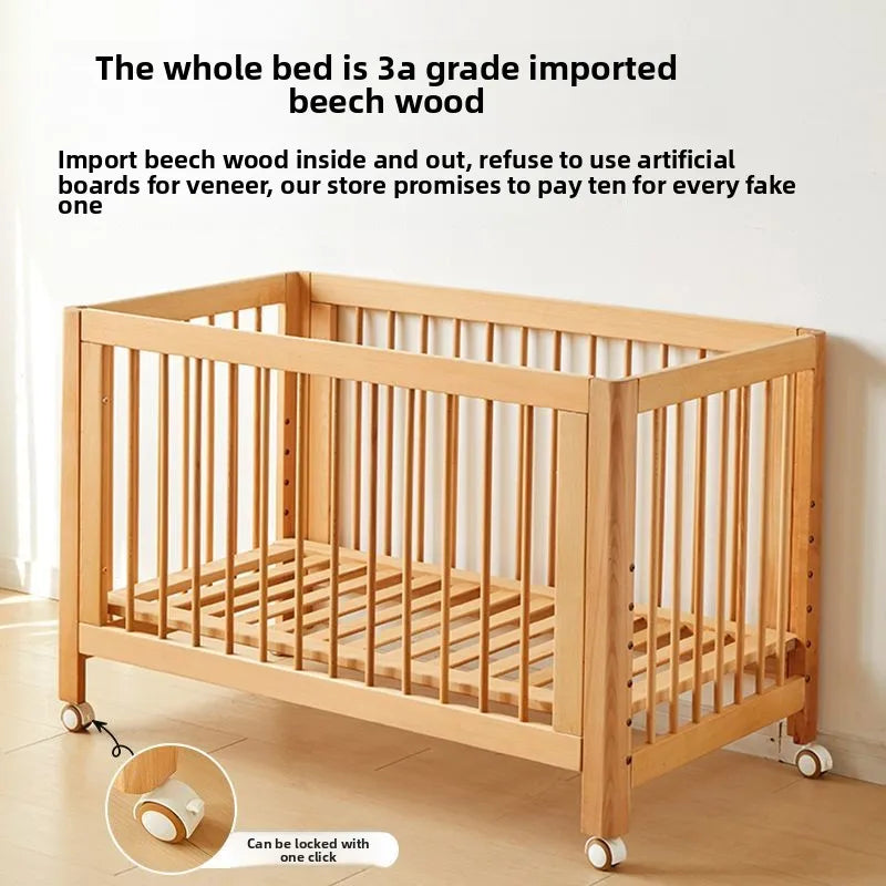 Lit bébé réglable en hêtre – Modèle convertible et sécurisé