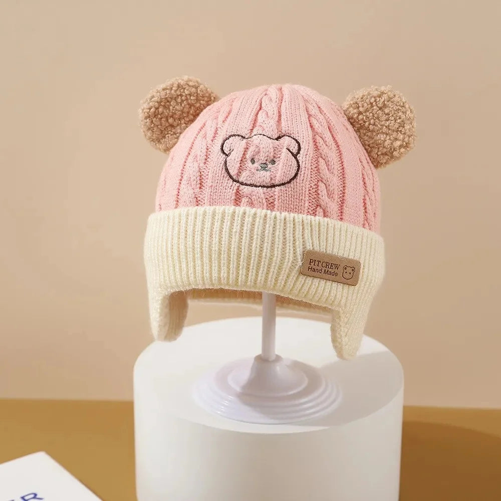 Bonnet tricoté ours mignon – Bonnet d'hiver chaud pour bébé