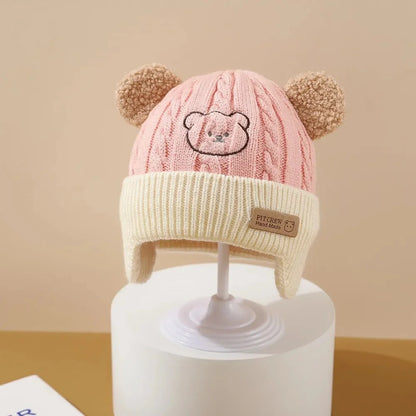 Bonnet tricoté ours mignon – Bonnet d'hiver chaud pour bébé