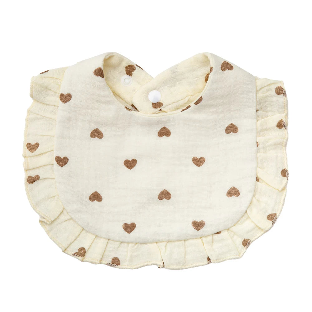 Bavoir bébé en coton à volants imprimé fleurs – Ajustable et doux