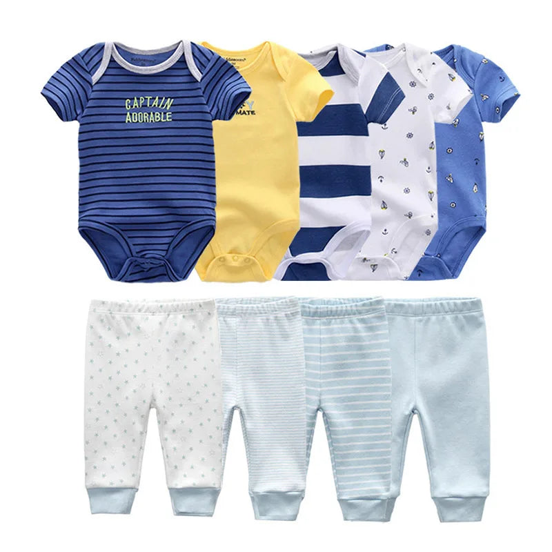 9-Piece Newborn Clothing Set – Cotton Cartoon Bodysuits & Pants