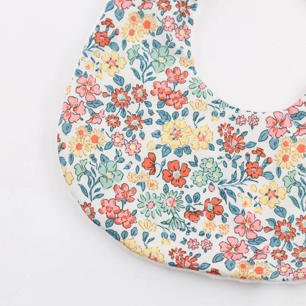 Flower Print Cotton Baby Bib – Adjustable Snap Bandana