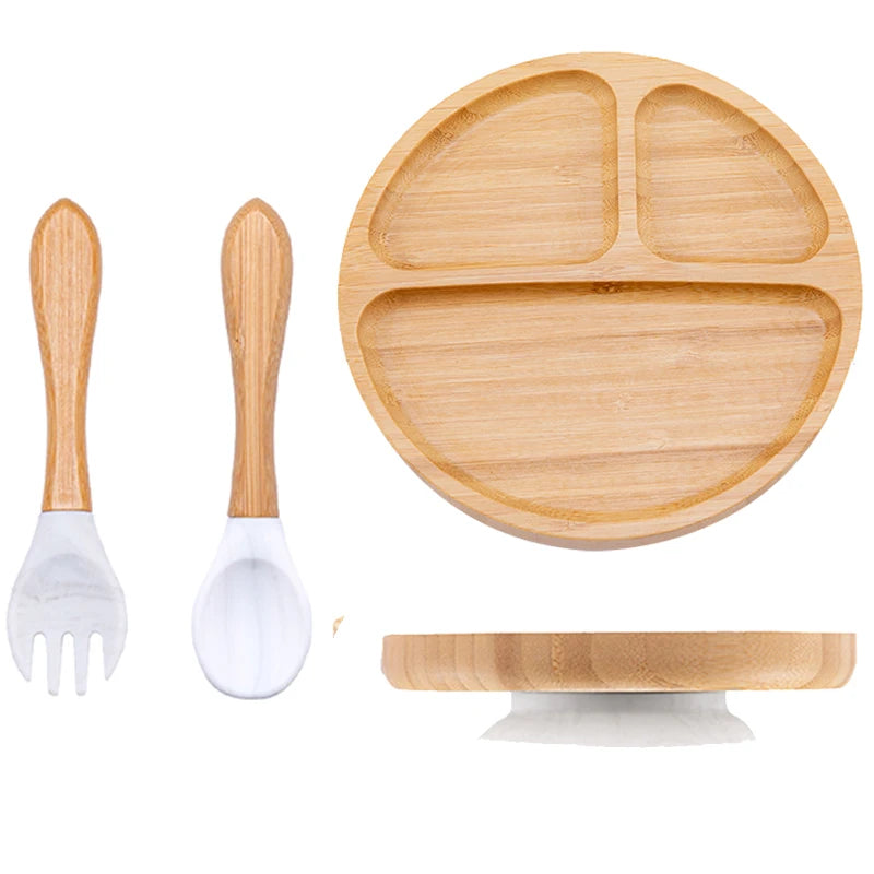 Baby Dinnerware – 3PCS Bamboo Plate & Suction Tableware