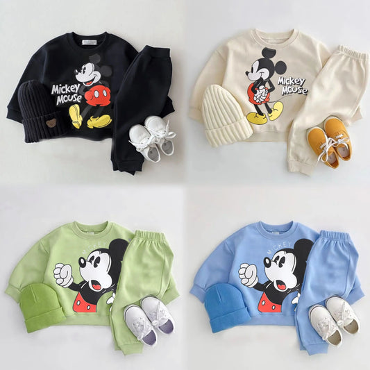 Mickey Print 2-Piece Set – Kids Cartoon Long Sleeve Top & Sweatpants