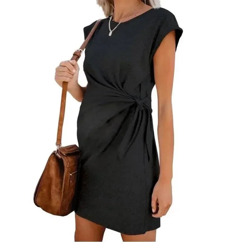Robe de maternité unie Premama – Robe d'allaitement d'été à manches courtes
