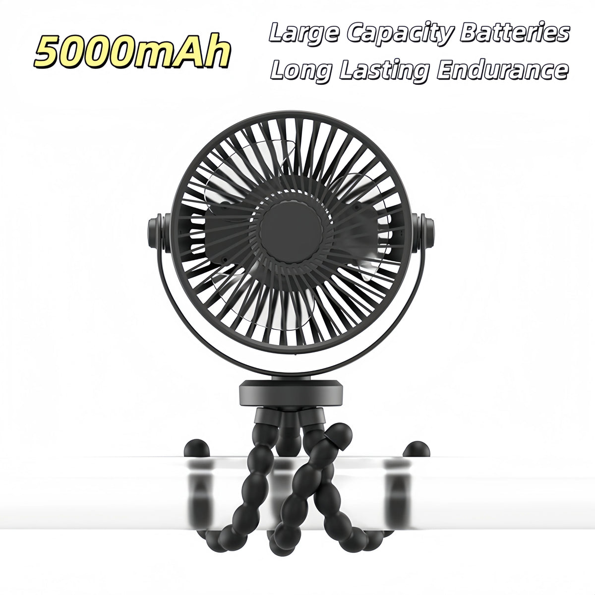 Mini Portable 3-Speed Stroller Fan – 360° Rotatable & Rechargeable 5000mAh