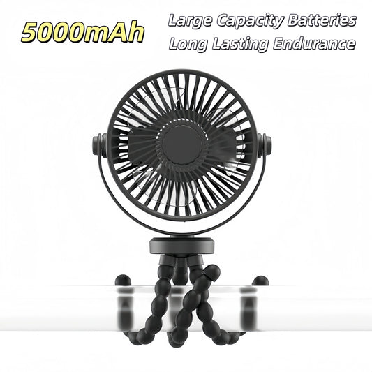 Mini Portable 3-Speed Stroller Fan – 360° Rotatable & Rechargeable 5000mAh
