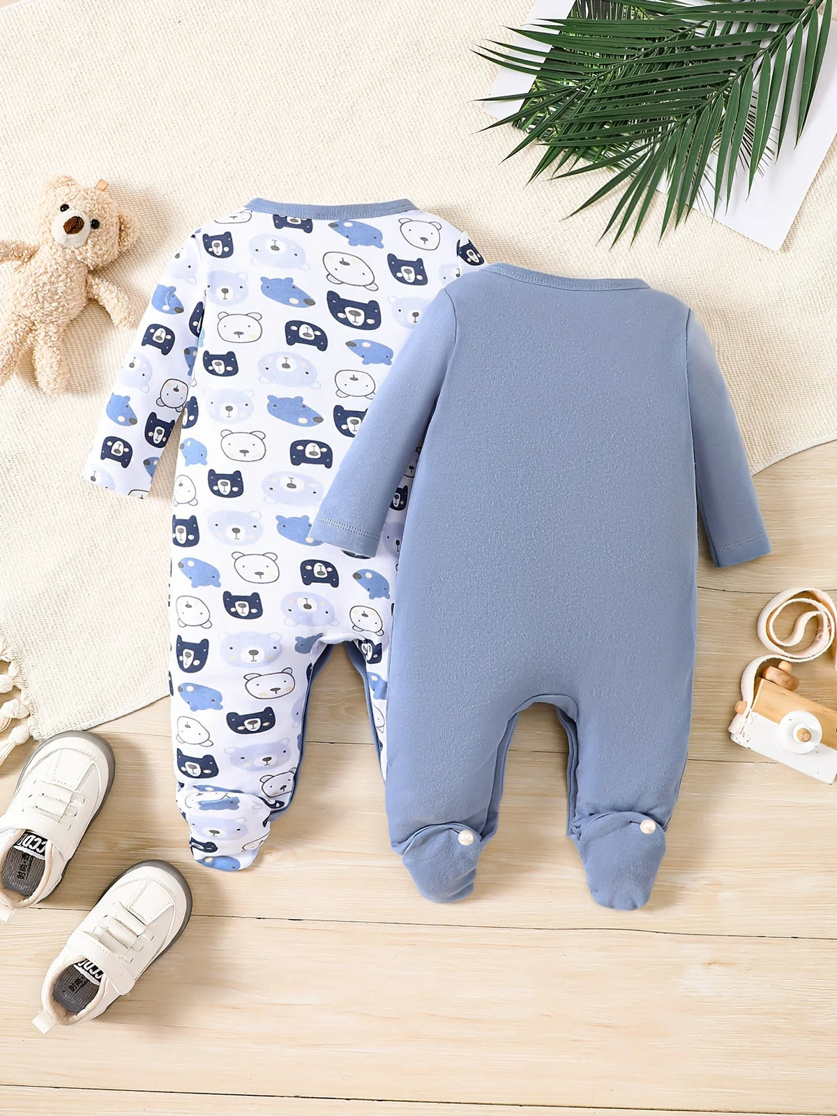 Body bébé 2 pièces quatre saisons à nouer aux pieds pour garçon, petit ourson créatif, adorable body en pur coton doux et confortable.