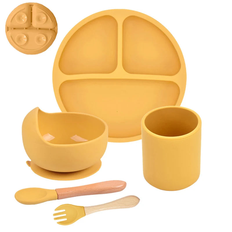 Baby Suction Plate Set – 5P Silicone Bowl, Cup & Utensil