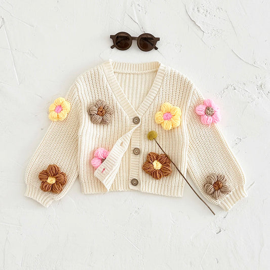 Baby Cardigan Sweater – Autumn/Winter Knit Coat, Long Sleeve Flower Design