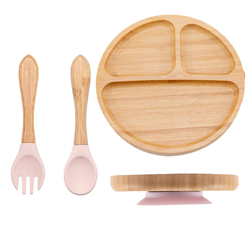 Baby Dinnerware – 3PCS Bamboo Plate & Suction Tableware