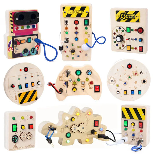 Tableau d'activités Montessori – Jouet sensoriel en bois avec lumières LED pour les enfants de 2 à 4 ans