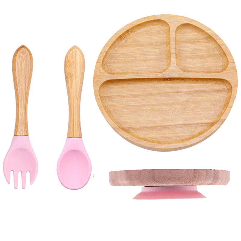 Baby Dinnerware – 3PCS Bamboo Plate & Suction Tableware