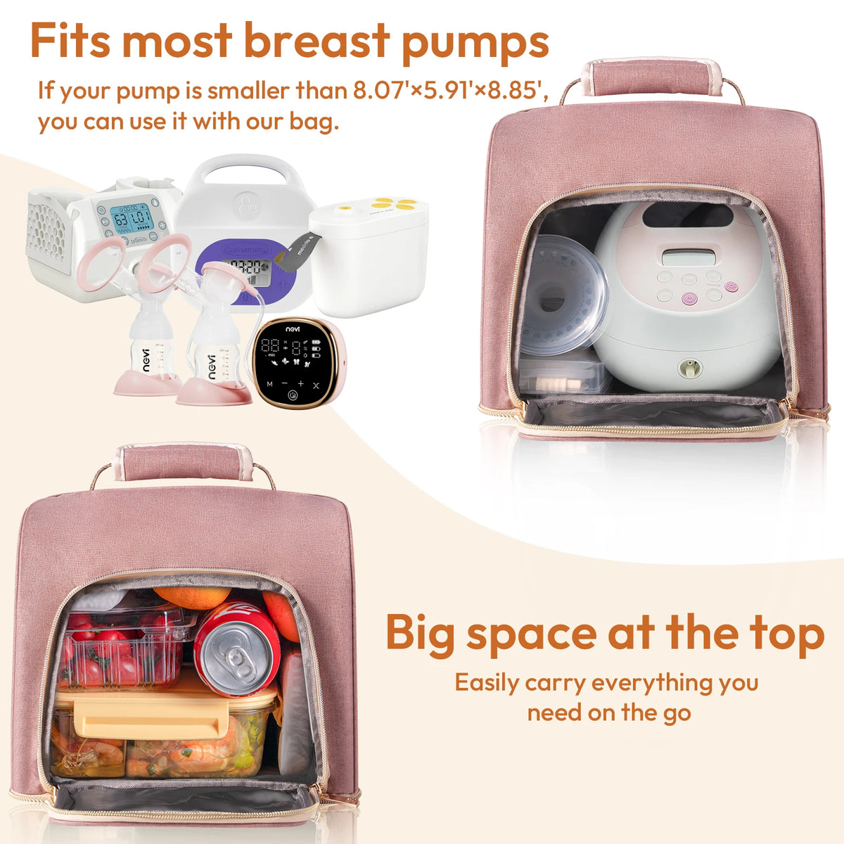 Sac pour tire-lait NCVI rose, sac à lait maternel double couche séparable