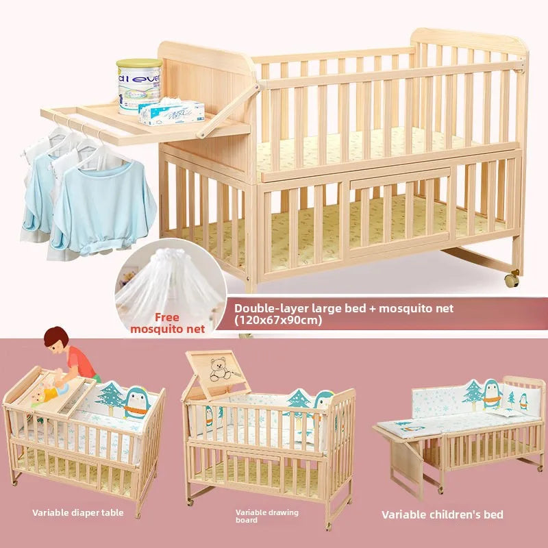 Convertible Baby Bed – Solid Wood & Adjustable Cradle
