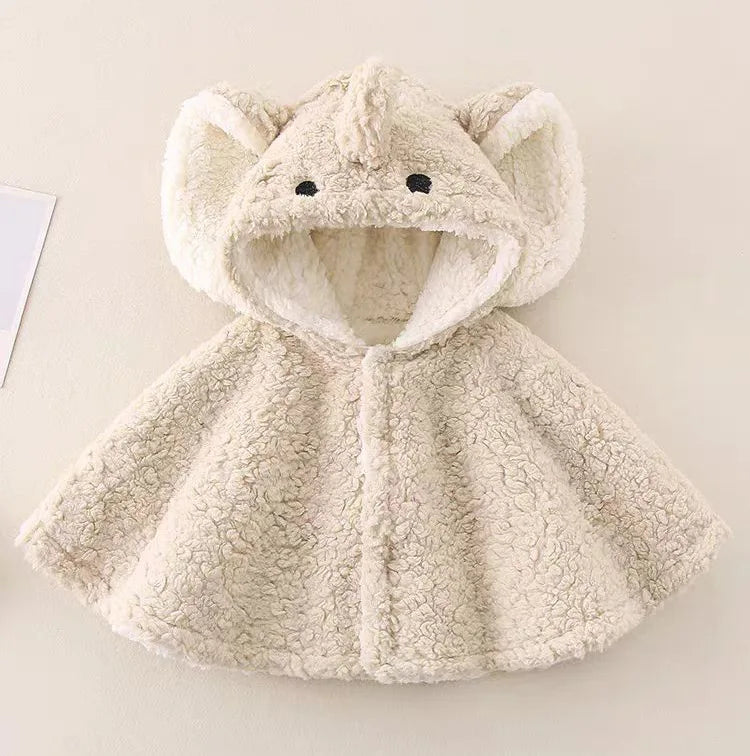 Poncho à capuche mignon pour bébé éléphant de dessin animé - Cape d'hiver doublée en polaire avec oreilles 3D, manteau chaud pour bébés et jeunes enfants (0-3 ans)