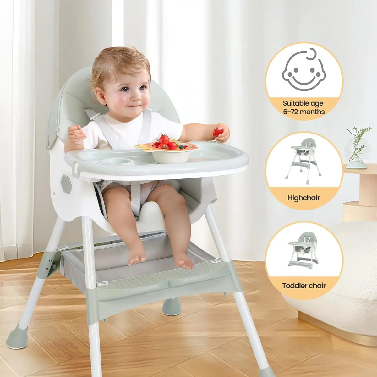 3-in-1 Portable Baby Highchair – Adjustable Feeding Seat with Removable Tray