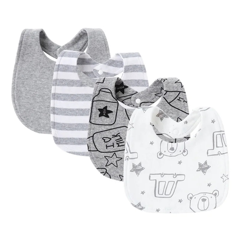 Ensemble de 4 bavoirs bébé en coton double épaisseur – Mignons et doux