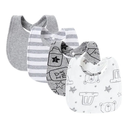 Ensemble de 4 bavoirs bébé en coton double épaisseur – Mignons et doux