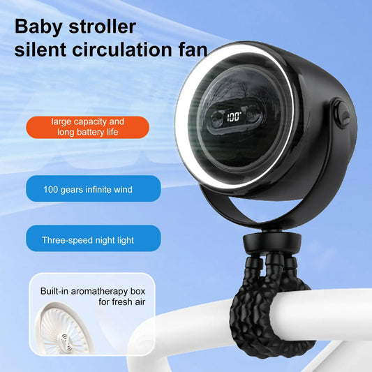Flexible Octopus Stroller Fan – 3-Speed USB Rechargeable with LED Light (10000mAh)