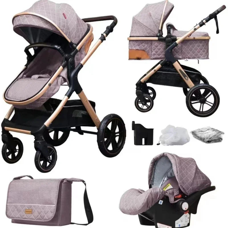 Poussette bébé 3 en 1 avec siège auto – Poussette pliable position assise et allongée
