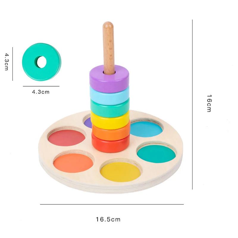 Tour d'anneaux empilables arc-en-ciel Montessori – Jouet éducatif en bois pour bébé