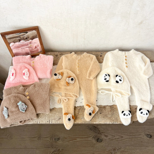 Ins Korean Version Boys' and Girls' Baby Autumn and Winter Jumpsuit Sweater, Baby and Toddler Warm Hooded Climbing Suit