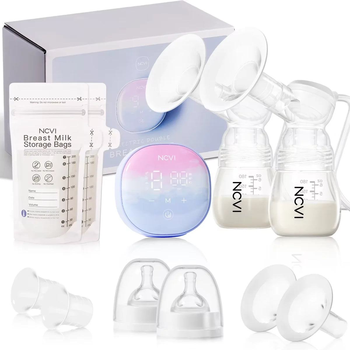 Tire-lait électrique double NCVI, écran LED, 10 sachets de conservation du lait maternel