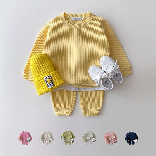 Tenue coréenne pour tout-petits 2023 – Ensemble deux pièces (sweat-shirt et pantalon en coton gaufré)