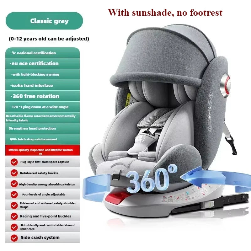 Universal Baby Car Seat | Safe ISOFIX, Rotates 360°, Age 0-12Y