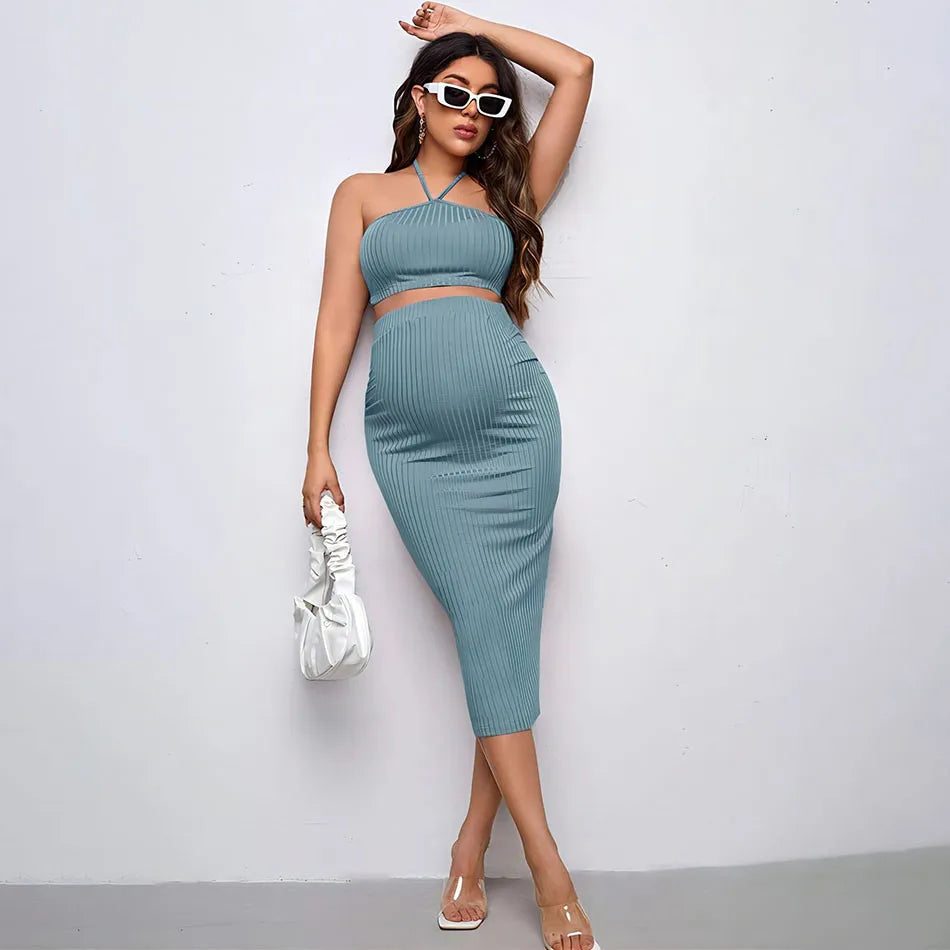 Knitted Maternity Set – Suspender Top & Pencil Skirt