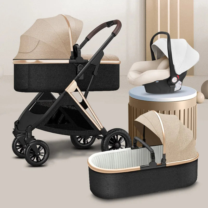 BETSOCCI 2/3-in-1 High Landscape Baby Stroller – Four-Wheel Foldable Trolley