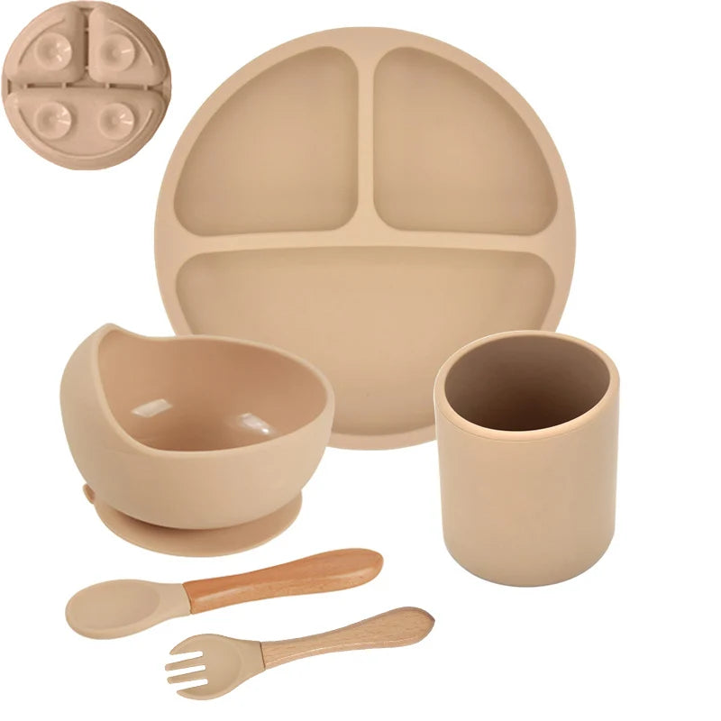 Baby Suction Plate Set – 5P Silicone Bowl, Cup & Utensil