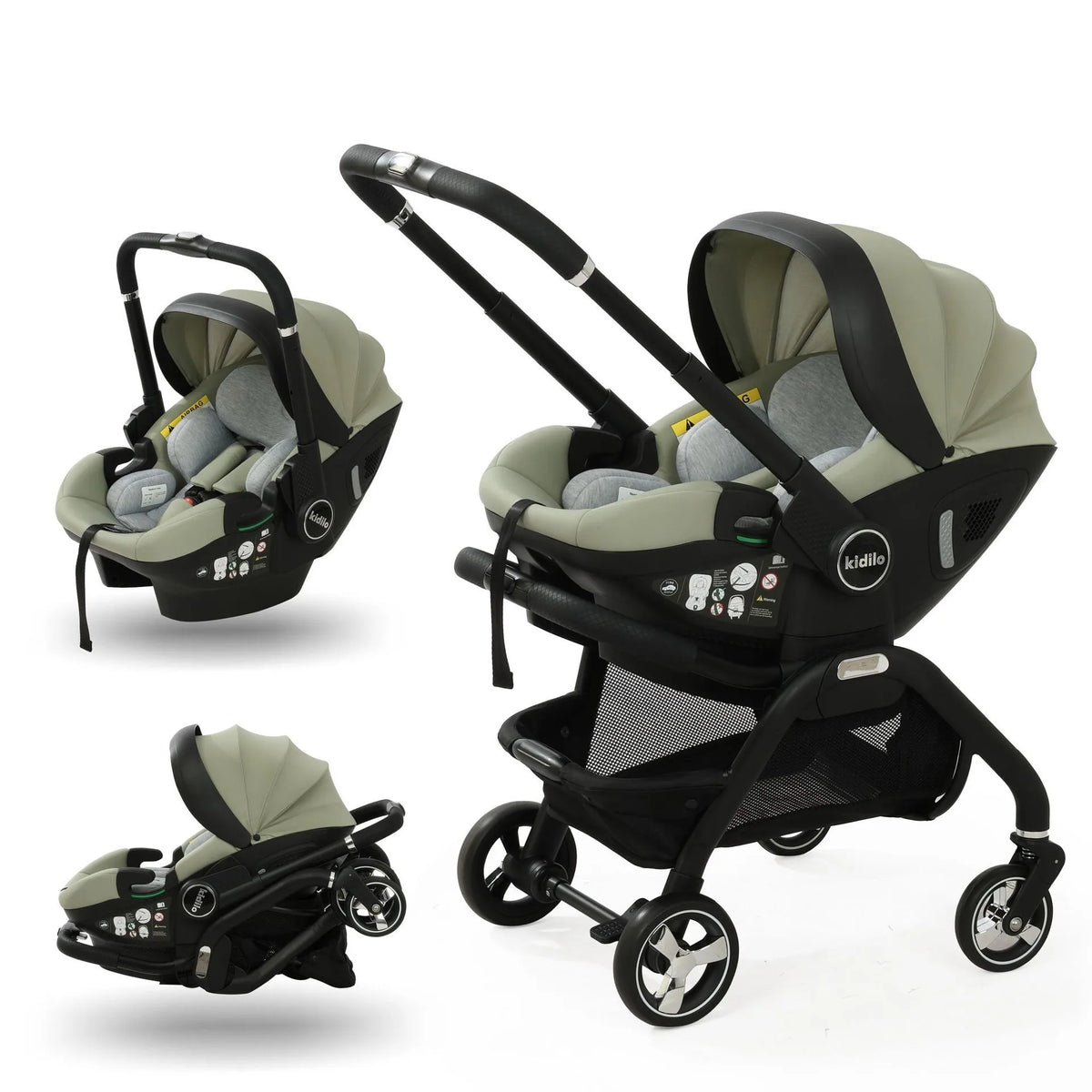 Kidilo 3-in-1 Baby Car Seat Stroller, One Button Fold & Detachable Basket